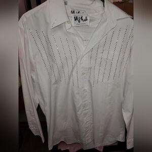 Talk of the Walk White Button Down Shirt with Stud Accents